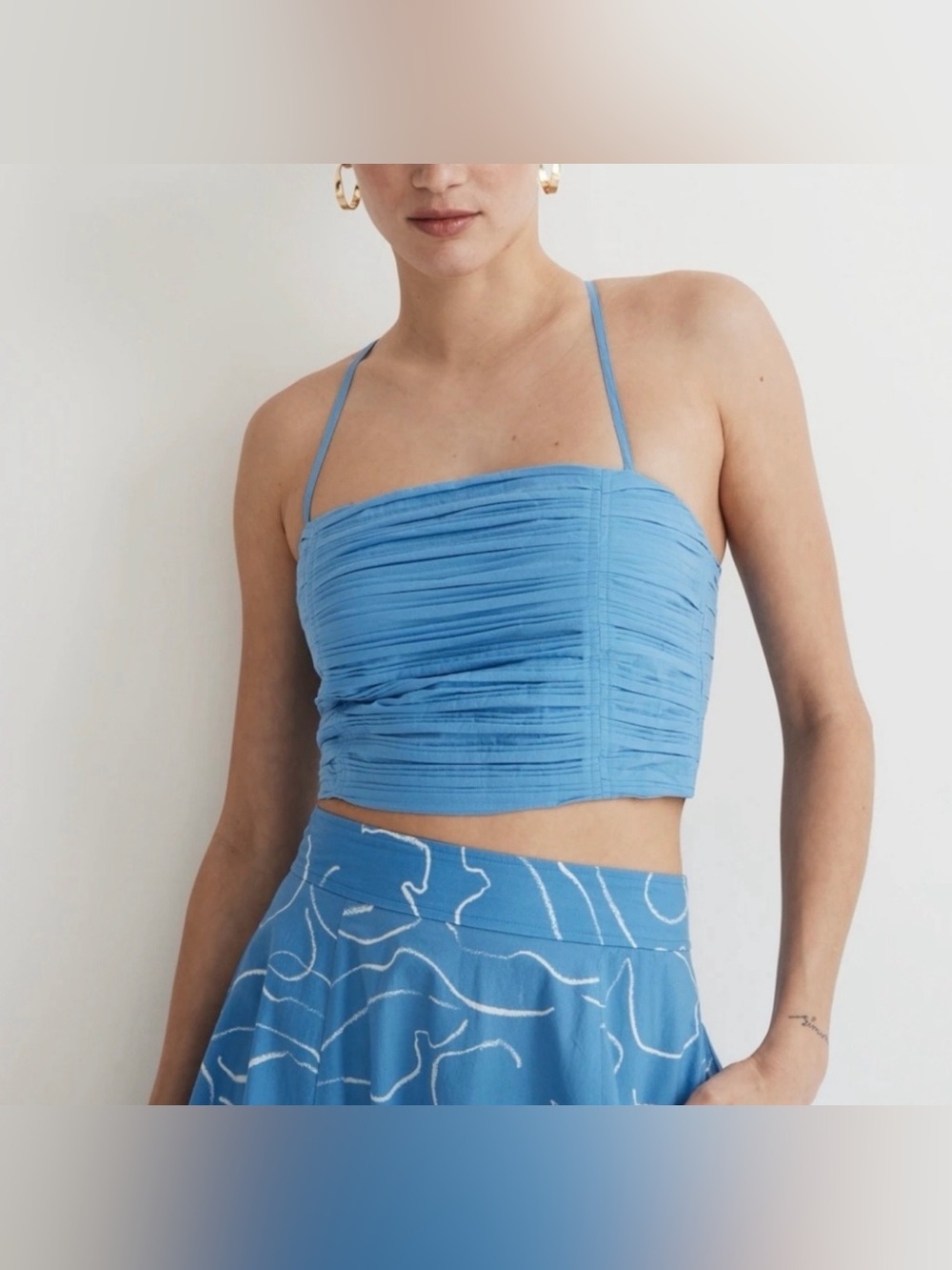 NWT Madewell Poplin Cinched Crop Tube Top Blue Size 4 Halter Strap